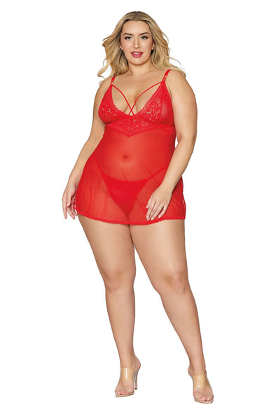 Babydoll and G-String - Queen Size - Lipstick Red-Lingerie & Sexy Apparel-Dreamgirl-Andy's Adult World