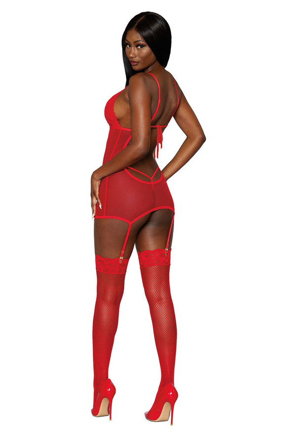Garter Slip and G-String - One Size - Lipstick Red-Lingerie & Sexy Apparel-Dreamgirl-Andy's Adult World