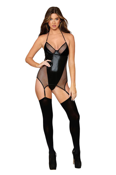 Garter Slip Teddy - One Size - Black-Lingerie & Sexy Apparel-Dreamgirl-Andy's Adult World