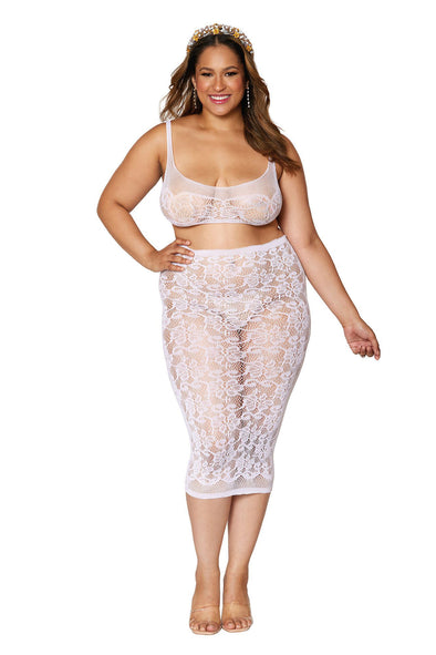 Bralette and Slip Skirt - Queen Size - White-Lingerie & Sexy Apparel-Dreamgirl-Andy's Adult World