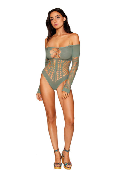 Long Sleeve Teddy - One Size - Sage-Lingerie & Sexy Apparel-Dreamgirl-Andy's Adult World