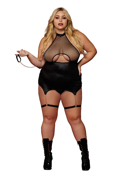 Garter Slip and Leash - Queen Size - Black-Lingerie & Sexy Apparel-Dreamgirl-Andy's Adult World