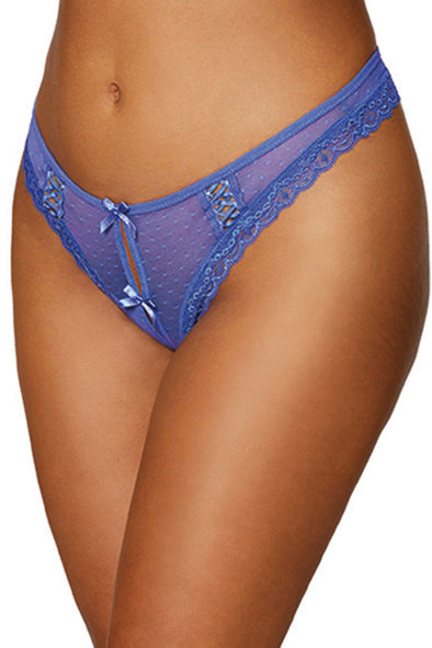 Dot Mesh Open Crotch Thong - Large - Periwinkle-Lingerie & Sexy Apparel-Dreamgirl-Andy's Adult World