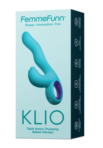 Klio Triple Action Thumping Rabbit Vibrator - Turquoise-Vibrators-Femme Funn-Andy's Adult World