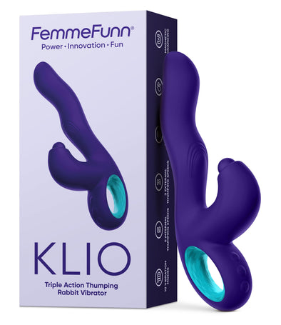 Klio Triple Action Thumping Rabbit Vibrator - Dark Purple-Vibrators-Femme Funn-Andy's Adult World
