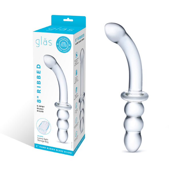 8 Inch Ribbed G-Spot Glass Dildo - Clear-Dildos & Dongs-Glas-Andy's Adult World