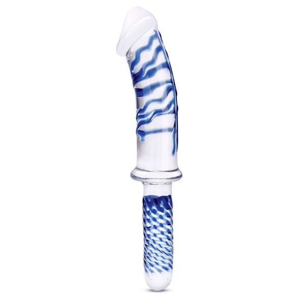 11 Inch Realistic Double Ended Glass Dildo With Handle - Blue/clear-Dildos & Dongs-Glas-Andy's Adult World