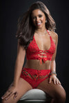 2pc O-Ring Boyshort Halter Top and Stockings - One Size - Candy Red-Lingerie & Sexy Apparel-G-World-Andy's Adult World