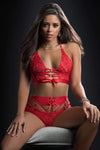 2pc O-Ring Boyshort Halter Top and Stockings - One Size - Candy Red-Lingerie & Sexy Apparel-G-World-Andy's Adult World