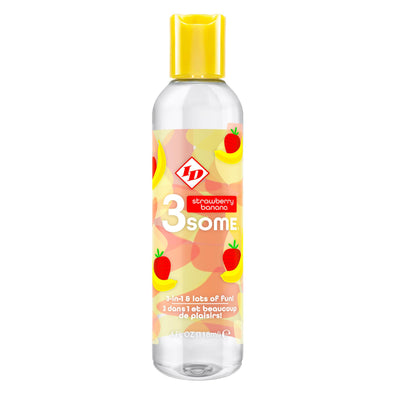 3some 3-in-1 Lubricant - Strawberry Banana - 4 Fl. Oz.-Lubricants Creams & Glides-I.D. Lubricants-Andy's Adult World