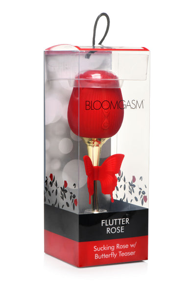 Bloomgasm Flutter Rose Sucking Rose With Butterfly Teaser - Red-Clit Stimulators-Doc Johnson-Andy's Adult World