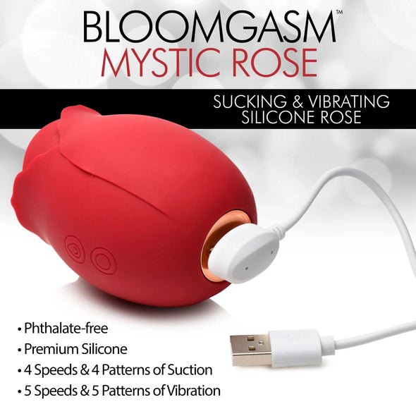 Mystic Rose Sucking and Vibrating Silicone Rose - Red-Vibrators-XR Brands inmi-Andy's Adult World