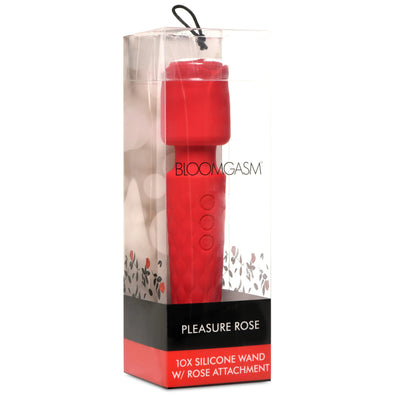 Pleasure Rose 10x Silicone Wand With Rose Attachment - Red-Vibrators-XR Brands inmi-Andy's Adult World