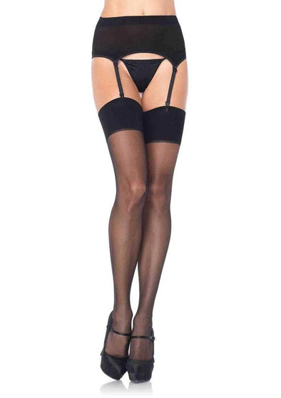 Zara Garter Belt and Stocking - Queen - Black-Lingerie & Sexy Apparel-Leg Avenue-Andy's Adult World