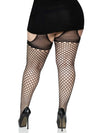 Oval Net Suspender Hose With Opaque Top - 1x/2x Size - Black-Lingerie & Sexy Apparel-Leg Avenue-Andy's Adult World