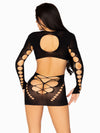 Seamless Cut Out Long Sleeve Mini Dress With Faux Lace Up Detail - One Size - Black-Lingerie & Sexy Apparel-Leg Avenue-Andy's Adult World