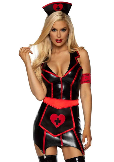Naughty Nurse Costume - Medium - Black/red-Lingerie & Sexy Apparel-Leg Avenue-Andy's Adult World