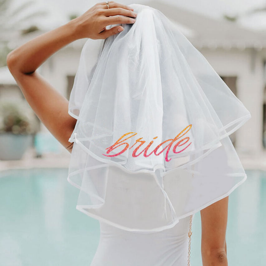 Glitterati Bride Veil - White-Bachelor & Bachelorette Items-Little Genie-Andy's Adult World