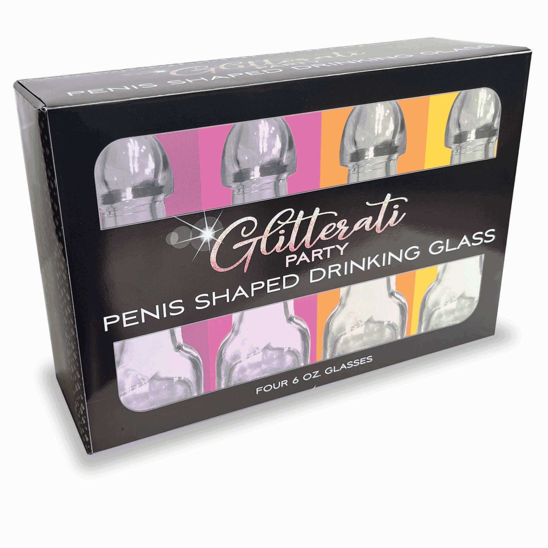 Glitterati Penis Drinking Glass Set of 4 - 6 Oz-Party Supplies-Little Genie-Andy's Adult World