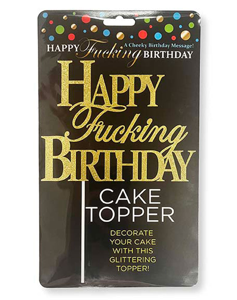 Happy Fucking Birthday Cake Topper - Gold-Party Supplies-Little Genie-Andy's Adult World