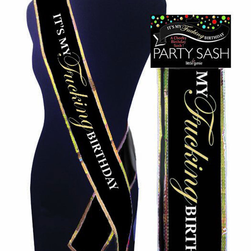iT's My Fucking Birthday Sash - Black-Party Supplies-Little Genie-Andy's Adult World