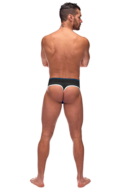 Retro Sport Panel Thong - L- XL - Black- Blue-Lingerie & Sexy Apparel-Male Power-Andy's Adult World