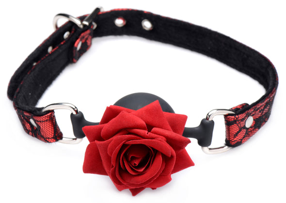 Full Bloom Silicone Ball Gag With Rose-Bondage & Fetish Toys-XR Brands Master Series-Andy's Adult World