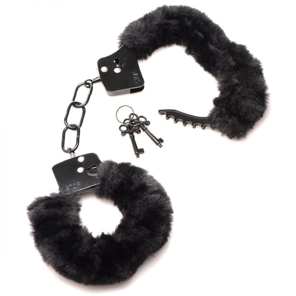 Cuffed in Fur Furry Handcuffs - Black-Bondage & Fetish Toys-XR Brands Master Series-Andy's Adult World