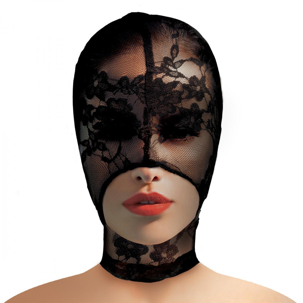 Lace Seduction Lace Bondage Hood - Black-Bondage & Fetish Toys-XR Brands Master Series-Andy's Adult World
