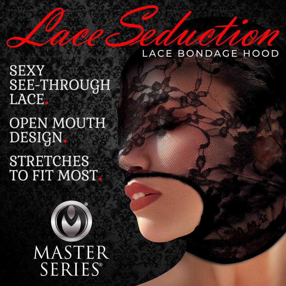 Lace Seduction Lace Bondage Hood - Black-Bondage & Fetish Toys-XR Brands Master Series-Andy's Adult World
