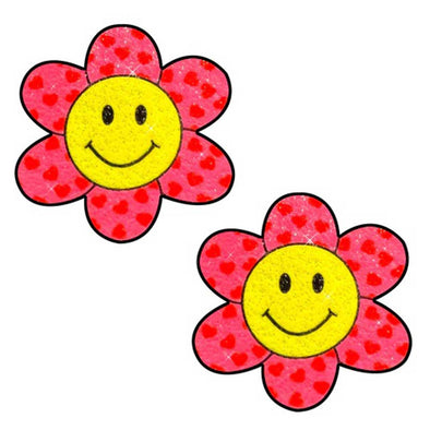 Freaking Awesome Smiley Flower Power Glitter Nipple Cover Pasties-Nipple Stimulators-Neva Nude-Andy's Adult World