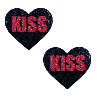 Kiss Red and Black Valentine Glitter Heart Nipple Cover Pasties-Nipple Stimulators-Neva Nude-Andy's Adult World