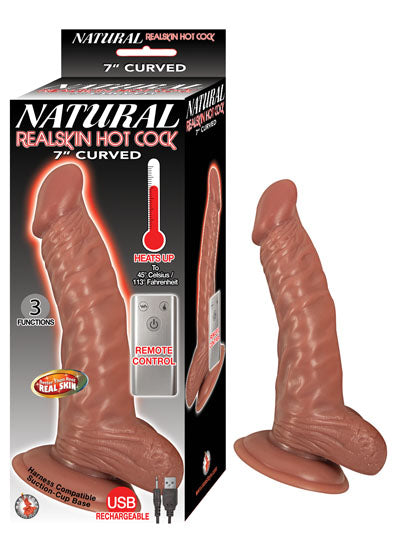 Natural Realskin Hot Cock Curved 7&quot; - Brown