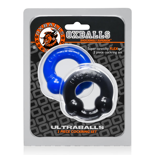 Ultraballs 2- Piece Cockring Set - Black &  Police Blue