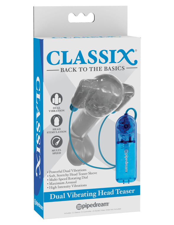 Classix Dual Vibrating Head Teaser - Blue/clear