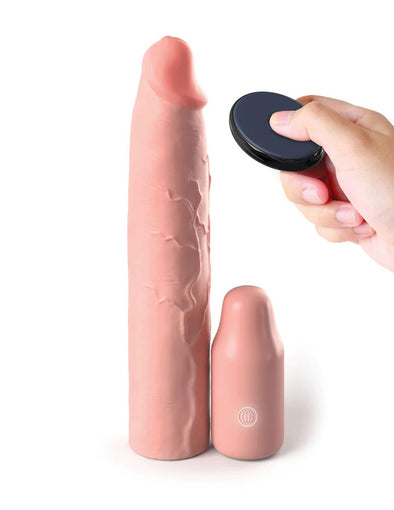 Fantasy X-Tensions Elite 9 Inch Sleeve Vibrating 3 Inch Plug With Remote - Light-Penis Extension & Sleeves-Pipedream-Andy's Adult World