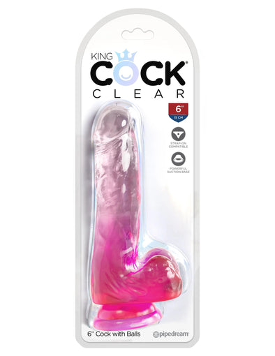 King Cock Clear 6 Inch With Balls - Pink-Dildos & Dongs-Pipedream-Andy's Adult World