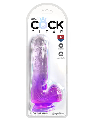 King Cock Clear 6 Inch With Balls - Purple-Dildos & Dongs-Pipedream-Andy's Adult World