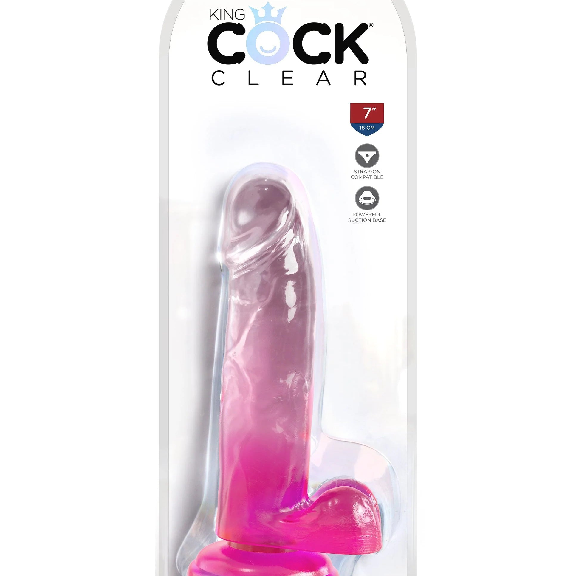 King Cock Clear 7 Inch With Balls - Pink-Dildos & Dongs-Pipedream-Andy's Adult World