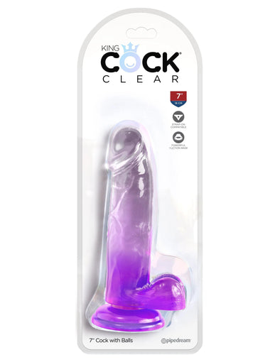 King Cock Clear 7 Inch With Balls - Purple-Dildos & Dongs-Pipedream-Andy's Adult World