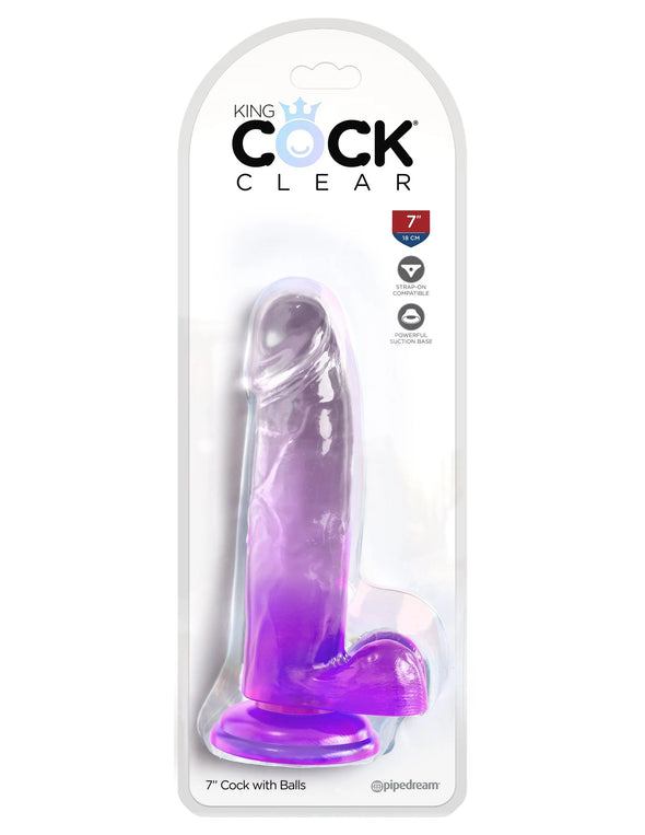 King Cock Clear 7 Inch With Balls - Purple-Dildos & Dongs-Pipedream-Andy's Adult World
