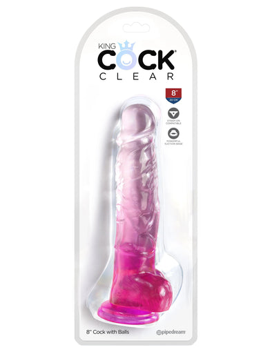 King Cock Clear 8 Inch With Balls - Pink-Dildos & Dongs-Pipedream-Andy's Adult World