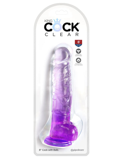 King Cock Clear 8 Inch With Balls - Purple-Dildos & Dongs-Pipedream-Andy's Adult World