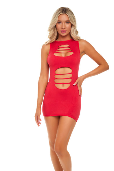 Can't Commit Dress - One Size - Red-Lingerie & Sexy Apparel-Pink Lipstick-Andy's Adult World