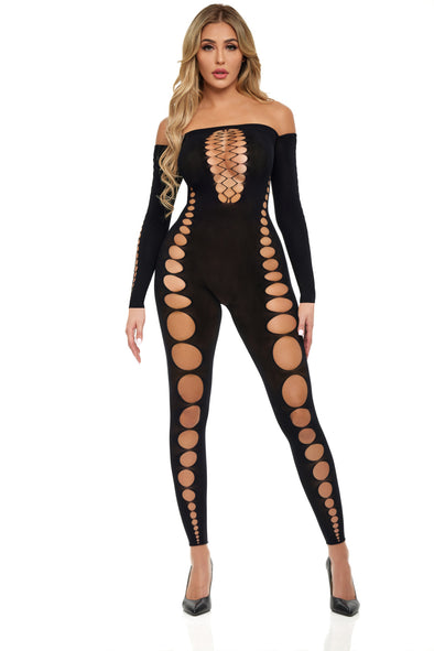 Boujee Gang Bodystocking - One Size - Black-Lingerie & Sexy Apparel-Pink Lipstick-Andy's Adult World