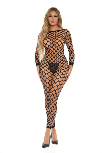 Crotchless Bodystocking - One Size - Black-Lingerie & Sexy Apparel-Pink Lipstick-Andy's Adult World