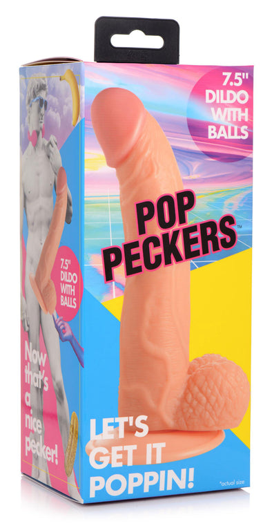 Pop Pecker 7.5 Inch Dildo With Balls - Light-Dildos & Dongs-XR Brands Pop Peckers-Andy's Adult World