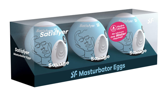 3 Pc Set Masturbator Egg - Savage - Blue-Masturbation Aids for Males-Satisfyer-Andy's Adult World