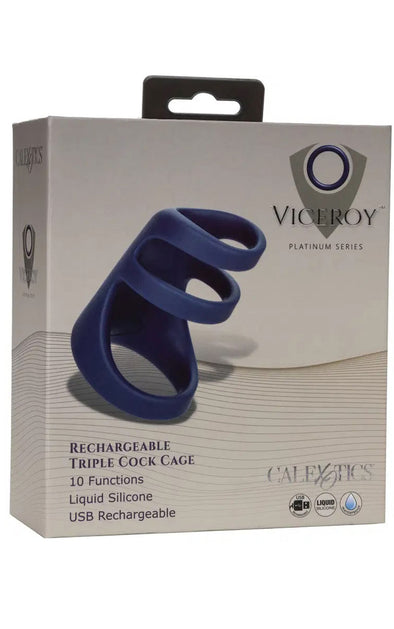 Viceroy Rechargeable Triple Cock Cage - Blue-Cockrings-CalExotics-Andy's Adult World