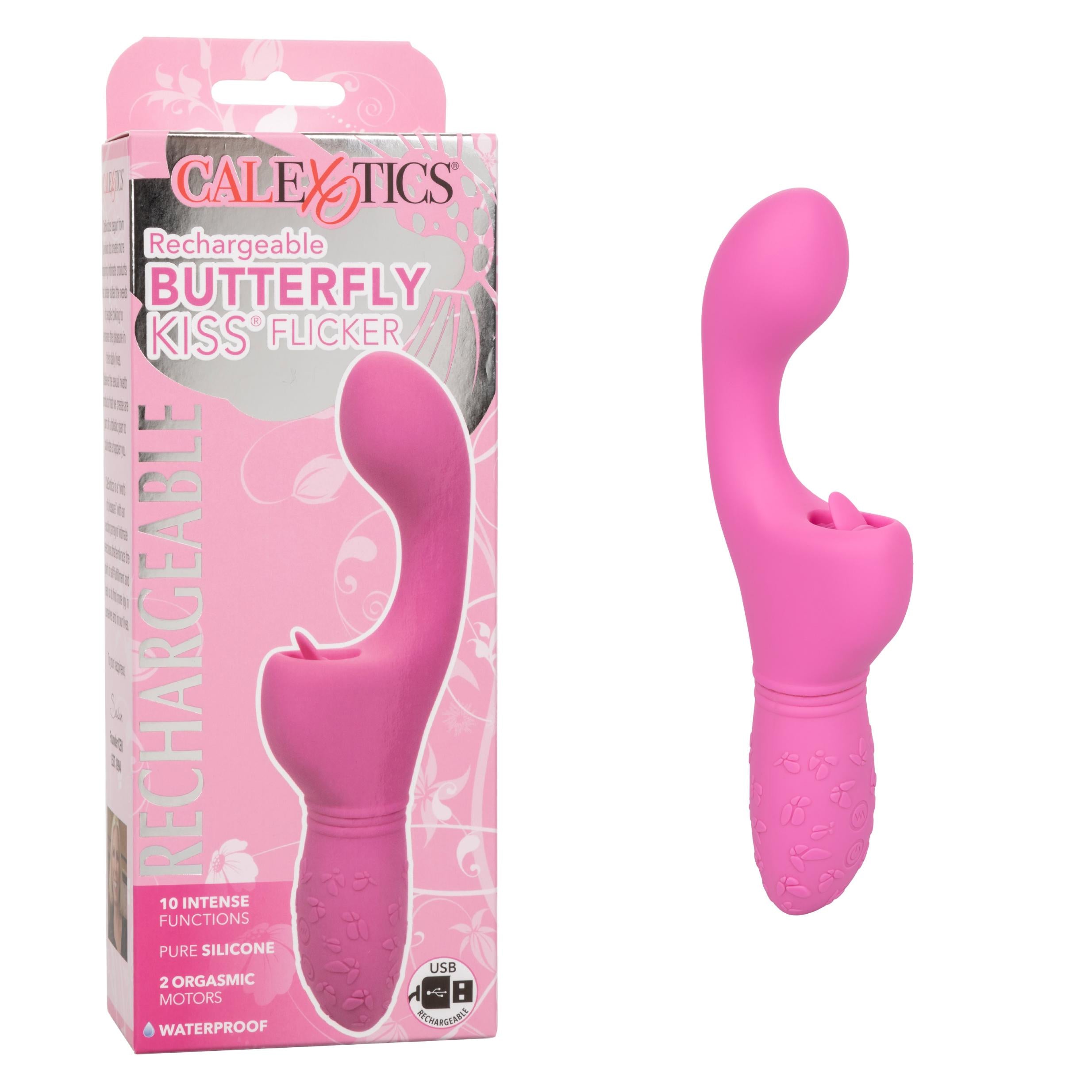 Rechargeable Butterfly Kiss Flicker - Pink-Vibrators-CalExotics-Andy's Adult World